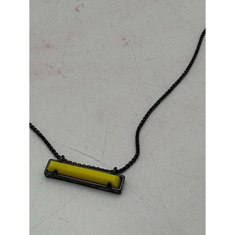 Kendra Scott Yellow Enamel Bar Necklace Gunmetal Tone Adjustable Signed